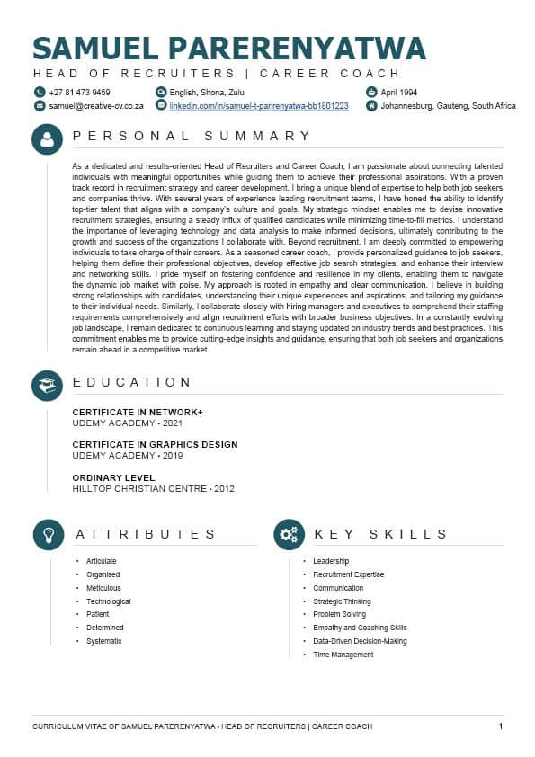 International Package résumé template sample