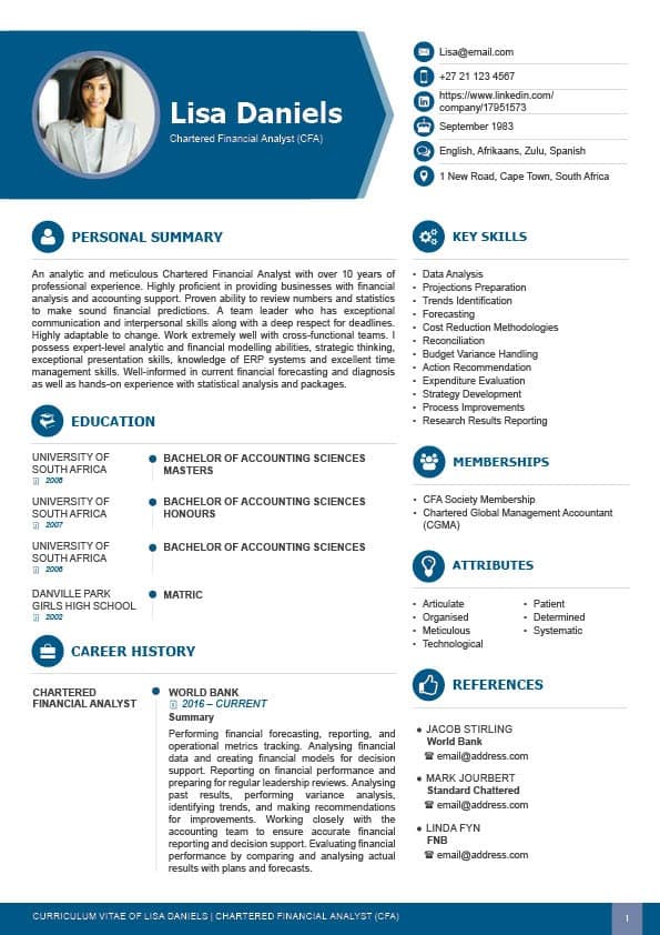 Professional Package CV template sample